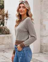 LOMON Women's Cropped Sweaters Crewneck Fall Clothes Long Sleeve Knit Tops
