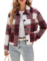 LOMON Women's Flannel Cropped Plaid Shacket Jacket Button Down Fall Outfits