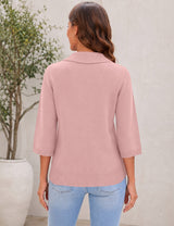 LOMON Womens Collared V Neck 3/4 Sleeve Sweaters Knit Pullover Tops