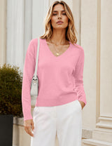 LOMON Sweaters for Women V Neck Long Sleeve Fall Oufits Casual Tops