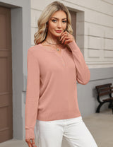 LOMON Womens Wool Blend Long Sleeve Sweaters V Neck Henley Pullover Tops