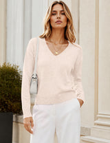 LOMON Sweaters for Women V Neck Long Sleeve Fall Oufits Casual Tops
