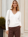 LOMON Sweaters for Women V Neck Long Sleeve Fall Oufits Casual Tops
