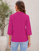 LOMON Womens Collared V Neck 3/4 Sleeve Sweaters Knit Pullover Tops