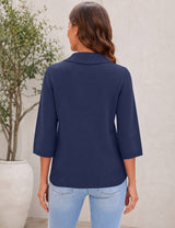 LOMON Womens Collared V Neck 3/4 Sleeve Sweaters Knit Pullover Tops