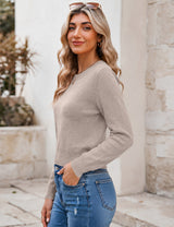 LOMON Women's Cropped Sweaters Crewneck Fall Clothes Long Sleeve Knit Tops