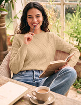 LOMON Women's Cable Knit Sweater Long Sleeve Crew Neck Fall Tops