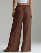 LOMON Linen Pants Women Wide Leg Palazzo Summer Flowy Pants Beach Vacation Clothes Elastic Waist Travel Trousers with Pockets