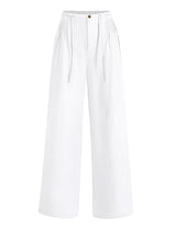 LOMON Womens Linen Pants Summer Wide Leg Cotton Pants Drawstring Elastic Waist Casual Loose Slacks Work Trousers with Pockets