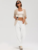 LOMON Pants for Women Wide Leg Side Striped Pants Drawstring Baggy Palazzo Work Trousers with Pockets