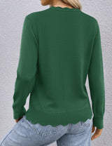 LOMON Sweaters for Women Fall Scalloped Long Sleeve Pullover