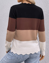 LOMON Sweaters for Women Fall Scalloped Long Sleeve Pullover