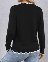 LOMON Sweaters for Women Fall Scalloped Long Sleeve Pullover