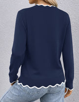 LOMON Sweaters for Women Fall Scalloped Long Sleeve Pullover
