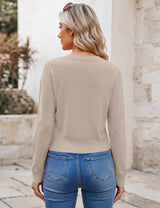 LOMON Women's Cropped Sweaters Crewneck Fall Clothes Long Sleeve Knit Tops