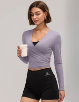LOMON Womens Ballet Wrap Tops Self Tie V Neck Pilates Workout Tops