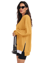 LOMON Women Fleece Oversized Crewneck Sweatshirt Layered Tunic Pullover