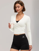 LOMON Womens Ballet Wrap Tops Self Tie V Neck Pilates Workout Tops