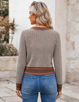 LOMON Women's Cropped Sweaters Crewneck Fall Clothes Long Sleeve Knit Tops