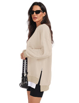 LOMON Women Fleece Oversized Crewneck Sweatshirt Layered Tunic Pullover