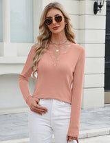 LOMON Womens Wool Blend Long Sleeve Sweaters V Neck Henley Pullover Tops