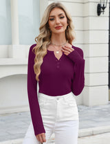 LOMON Womens Wool Blend Long Sleeve Sweaters V Neck Henley Pullover Tops