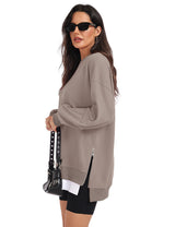 LOMON Women Fleece Oversized Crewneck Sweatshirt Layered Tunic Pullover