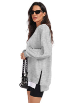 LOMON Women Fleece Oversized Crewneck Sweatshirt Layered Tunic Pullover