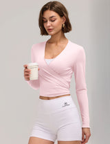 LOMON Womens Ballet Wrap Tops Self Tie V Neck Pilates Workout Tops