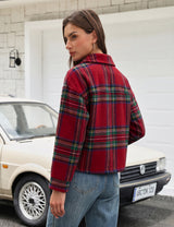 LOMON Women's Flannel Cropped Plaid Shacket Jacket Button Down Fall Outfits