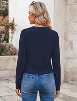 LOMON Women's Cropped Sweaters Crewneck Fall Clothes Long Sleeve Knit Tops