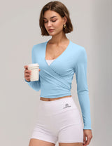 LOMON Womens Ballet Wrap Tops Self Tie V Neck Pilates Workout Tops