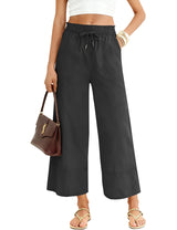 LOMON Women's Casual Wide Leg Pants Drawstring Elastic Waist Flowy Palazzo Pants with Pockets