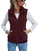 LOMON Womens Fuzzy Fleece Vest, Casual Warm Sleeveless Zip Up Sherpa Vest Jacket with Pockets for Fall/Winter