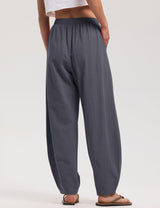 LOMON Linen Barrel Pants Women Wide Leg Palazzo Summer Baggy Harem Pants Boho Casual Trousers with Pockets Beach Vacation