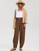 LOMON Linen Barrel Pants Women Wide Leg Palazzo Summer Baggy Harem Pants Boho Casual Trousers with Pockets Beach Vacation