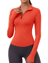 LOMON Womens Long Sleeve Workout Tops Quick Dry Quarter Zip Pullover Crop Yoga Athletic Slim Fit Shirts