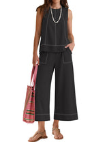 LOMON Two Piece Sets for Women Summer Outfits Sleeveless Tank Tops Wide Leg Crop Pants Matching Lounge Vacation Travel