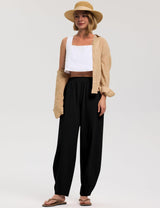 LOMON Linen Barrel Pants Women Wide Leg Palazzo Summer Baggy Harem Pants Boho Casual Trousers with Pockets Beach Vacation