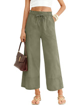 LOMON Women's Casual Wide Leg Pants Drawstring Elastic Waist Flowy Palazzo Pants with Pockets