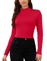 LOMON Women Thermal Long Sleeve Shirts Mock Turtle Neck Fitted Tops Fleece Lined Winter Tops Base Layer Undershirt