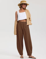 LOMON Linen Barrel Pants Women Wide Leg Palazzo Summer Baggy Harem Pants Boho Casual Trousers with Pockets Beach Vacation