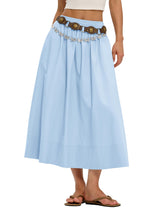 LOMON Midi Skirts for Women A-Line Cotton Flowy Maxi Skirt Boho Summer Beach Casual Elastic Waist Dress Outfit with Pockets