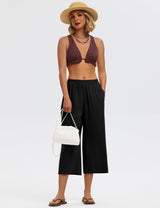 LOMON Women's Wide Leg Capri Pants Cropped Palazzo Summer Beach Vacation Casual Pants with Pockets