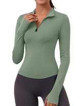 LOMON Womens Long Sleeve Workout Tops Quick Dry Quarter Zip Pullover Crop Yoga Athletic Slim Fit Shirts