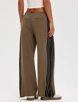 LOMON Pants for Women Wide Leg Side Striped Pants Drawstring Baggy Palazzo Work Trousers with Pockets