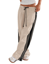 LOMON Pants for Women Wide Leg Side Striped Pants Drawstring Baggy Palazzo Work Trousers with Pockets