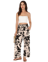 LOMON Womens Elastic High Waisted Palazzo Pants Casual Wide Leg Long Beach Vacation Trousers with Pockets