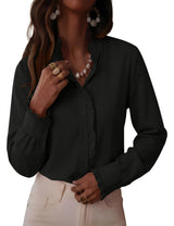 LOMON Button Down Shirts for Women Dressy Casual Long Sleeve Ruffle Blouses Office Tops Work Shirt