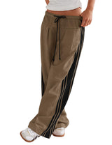 LOMON Pants for Women Wide Leg Side Striped Pants Drawstring Baggy Palazzo Work Trousers with Pockets